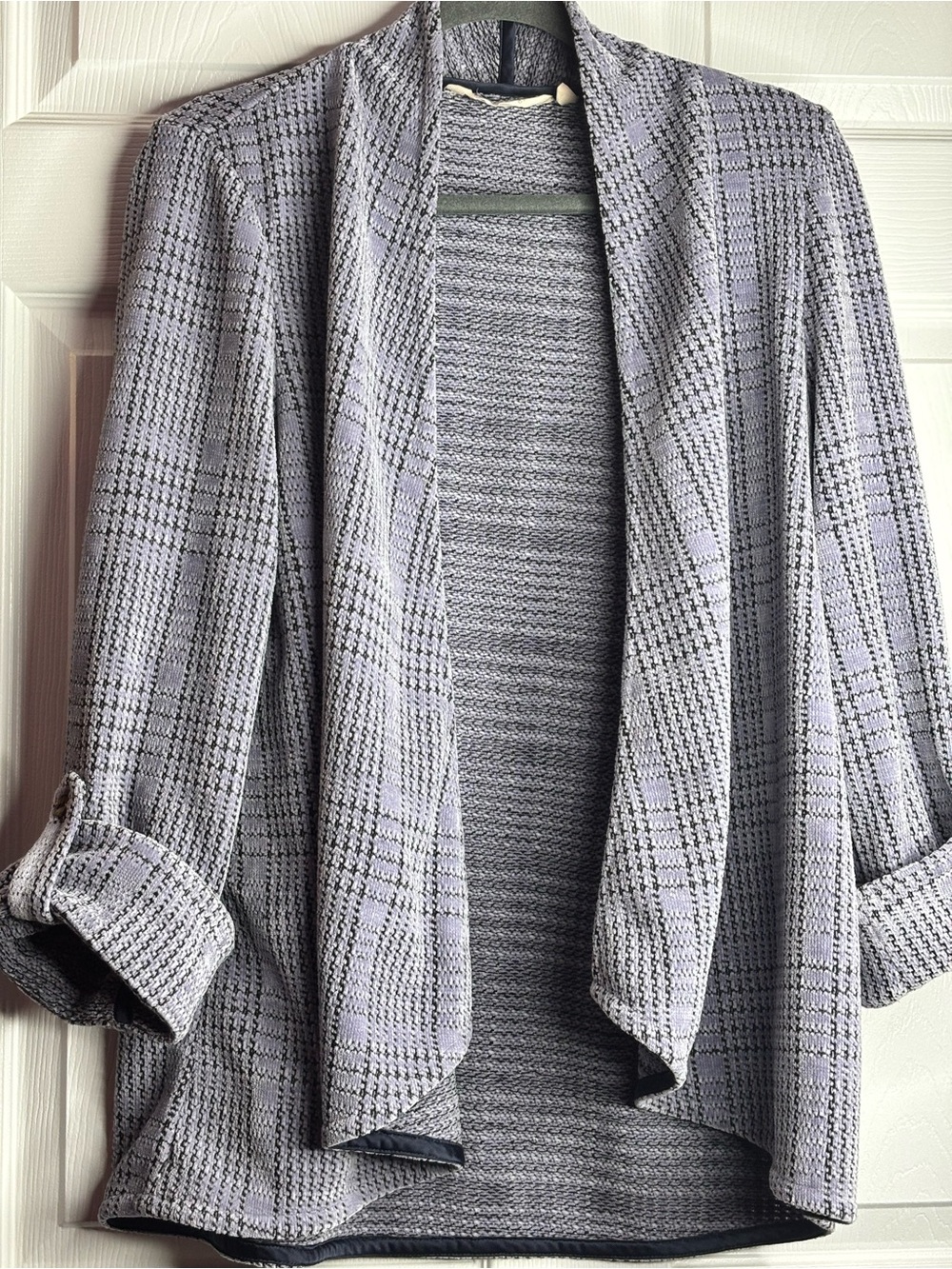 Soft Surroundings Lavender and Gray Textured Knit Open Front Cardigan Large